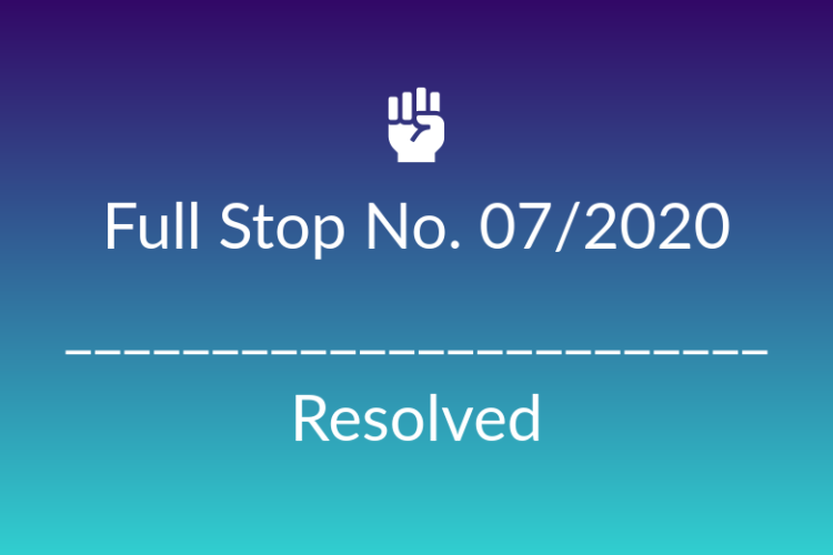 Full Stop No. 07/2020 (Criminal Dispute)